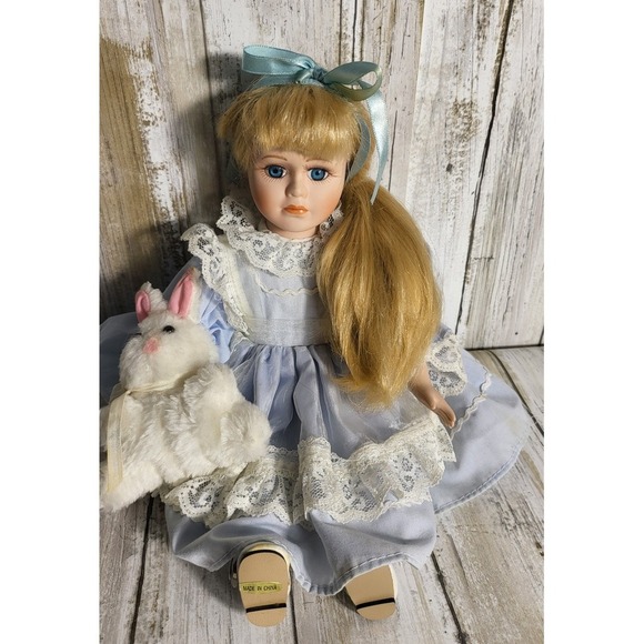 1970 Bradley Alice in Wonderland Collectible Porcelain Doll Blonde  hair - Picture 2 of 12